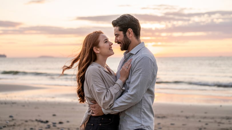 a man and woman standing on a beach