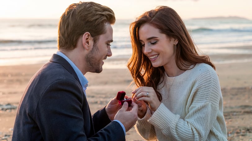 a man and woman standing on a beach