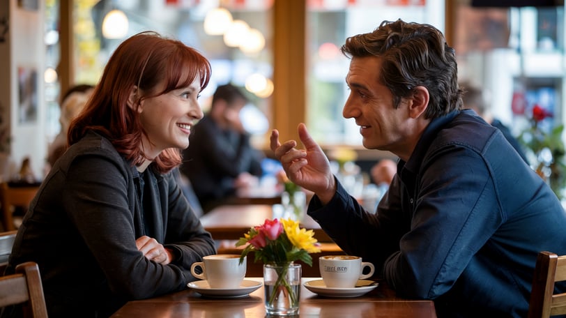 a man and woman sitting at a table