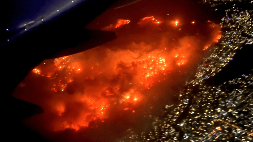 Aerial view of the wildfires in California