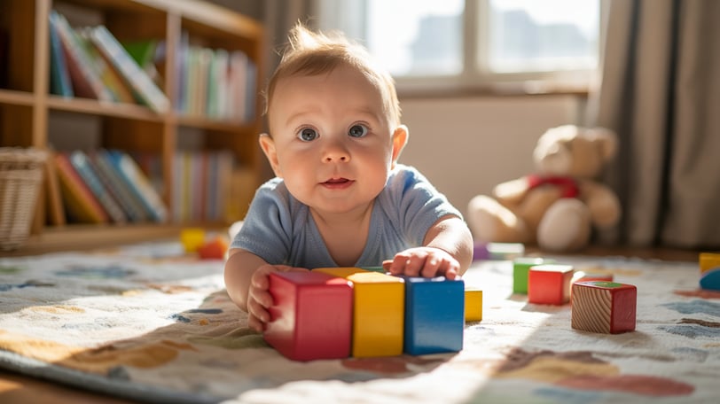 a baby is playing with blocks on the floor