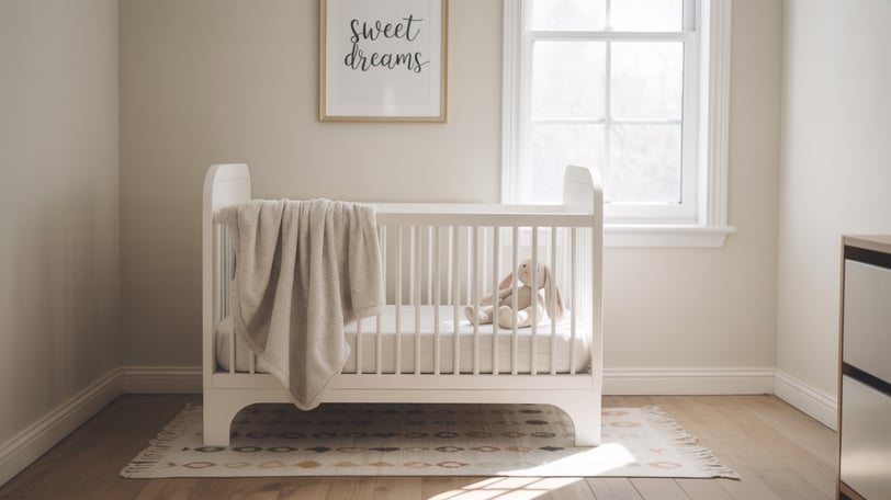 a baby's room with a crib bed