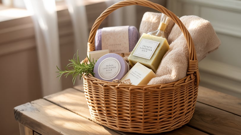 a basket weave basket with soap