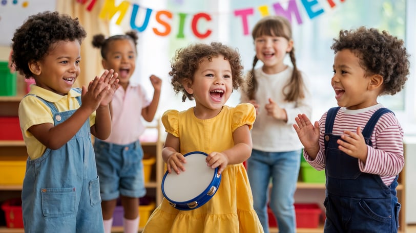 a group of children playing with a drum