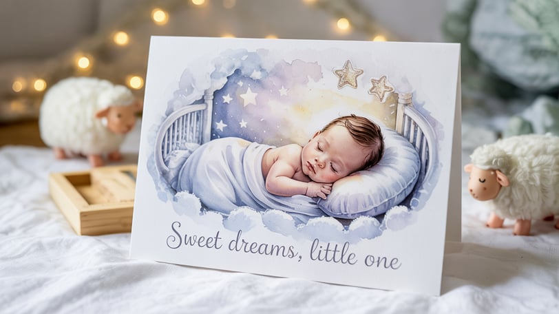 a card with a baby in a blanket