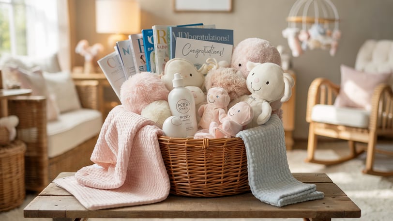 a basket of baby's first birthday gift basket