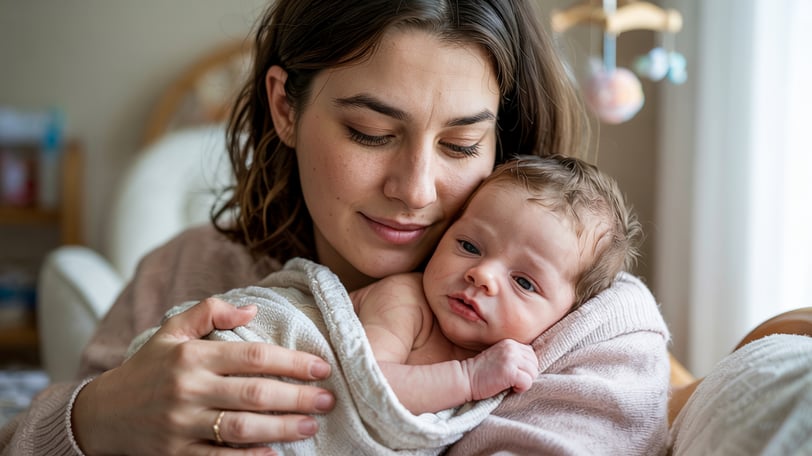 a woman holding a baby in her arms