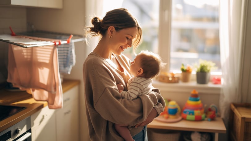 a woman holding a baby in her arms