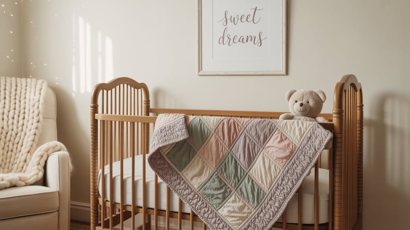 a baby's room with a crib and a teddy bear