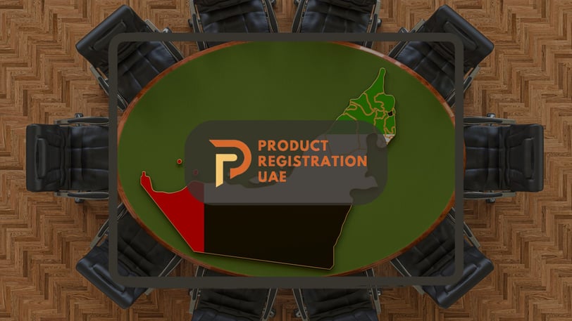 Product Registration UAE Logo with background of Strategic Thinking Part 2 Blog with UAE Map