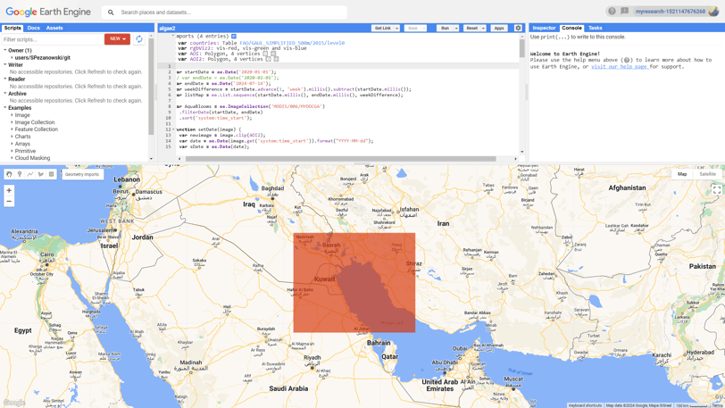 Kuwait AOI for algal blooms in google earth engine