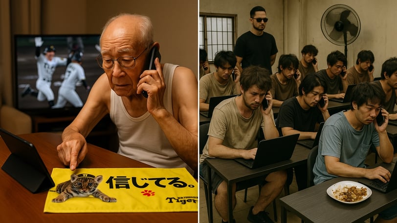 タブレット端末をタップして特殊詐欺犯にお金を振り込んでしまう90代の日本人男性