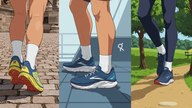 Comparing Hoka, Brooks, and On Running shoes for different travel walking surfaces