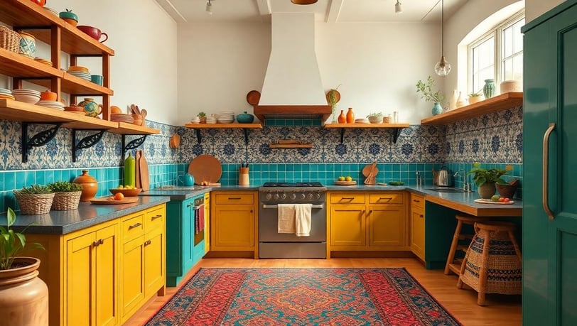 colorful bohemian kitchen design