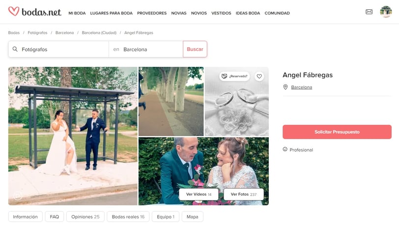 Fotógrafo de Bodas en Barcelona en el portalde bodas Bodas.net