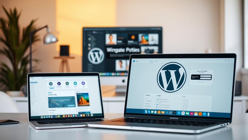 A professional and sleek WordPress integration workflow, showcased in a modern, minimalist office