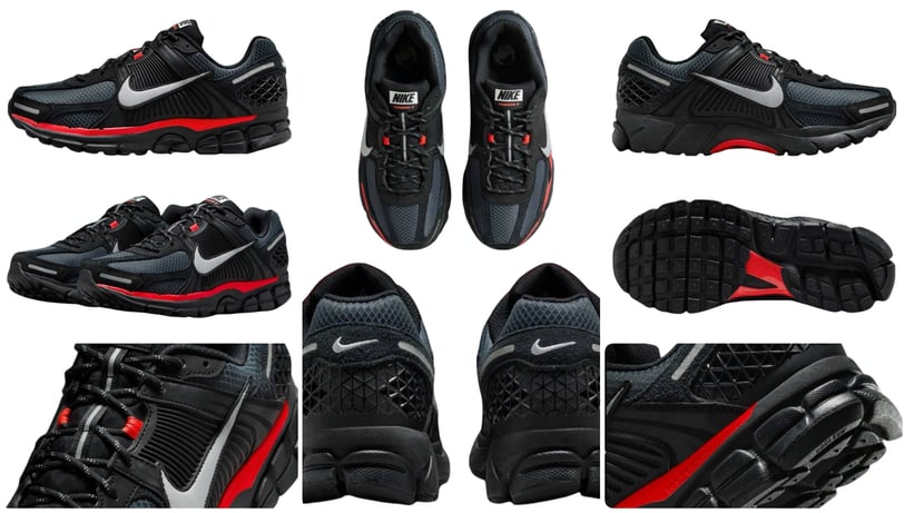 a collection of different  sneakers, Nike Zoom Vomero 5 Bred