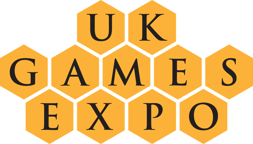 The UK Games Expo logo, with each letter of the words in tesselating orange hexagons.