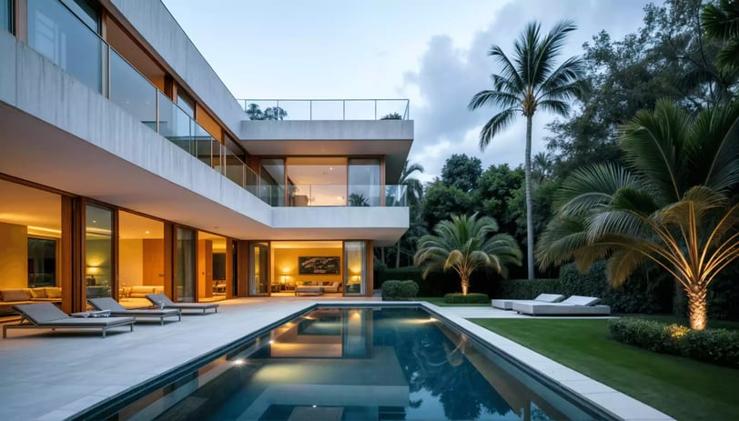 render de zona de piscina de casa de lujo en barranquilla