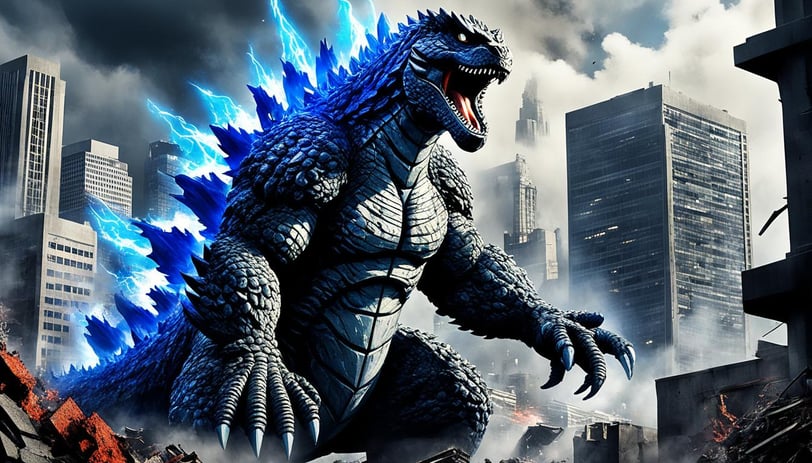 Iconic blue energy beam and the distinctive spines on Godzilla's back
