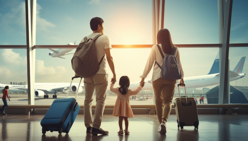 Asian family at the airport