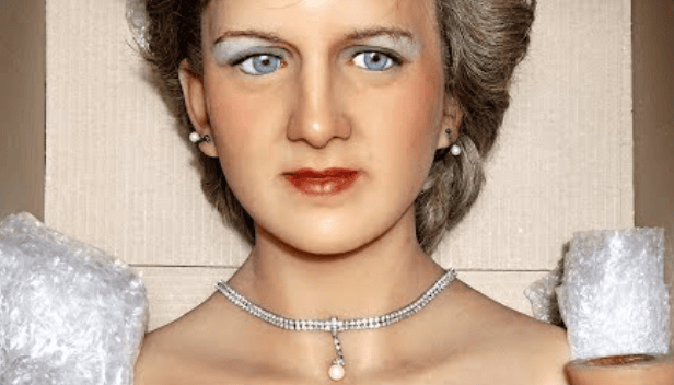 rincesa Diana – Cera danificada de Diana em reflexão sobre a fragilidade da fama.