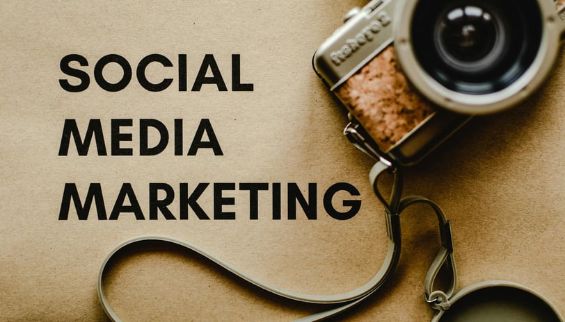 Imagem com as palavra social. media e marketing