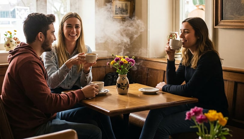 a group of people sitting at a table with a smoke coming out of the top