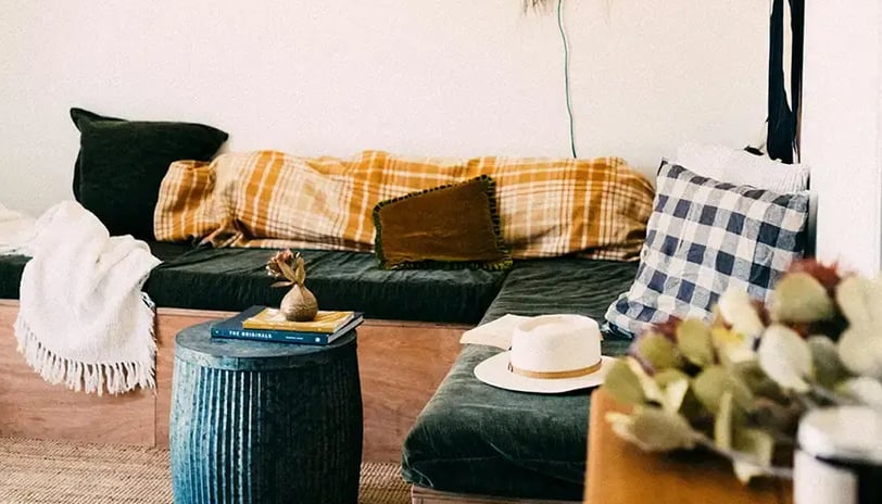 Boho room with earthy tones