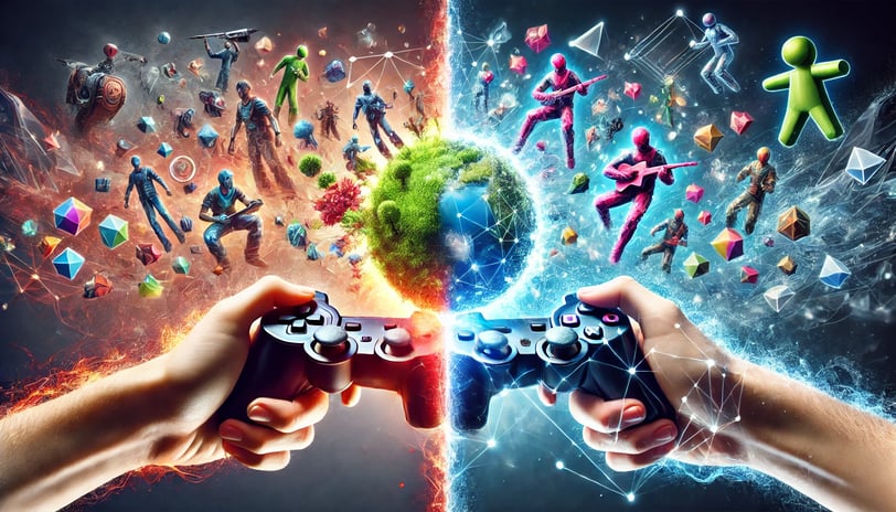 controle conectando o mundo real ao digital, representando a interação dos jogadores com o universo 