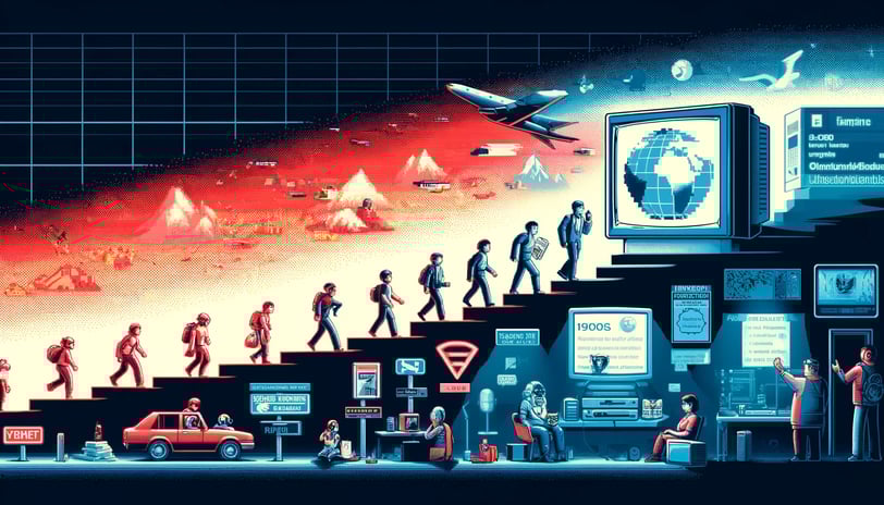 Linha do tempo visual mostrando a evolução dos jogos ativistas, do estilo pixelado dos anos 1980 