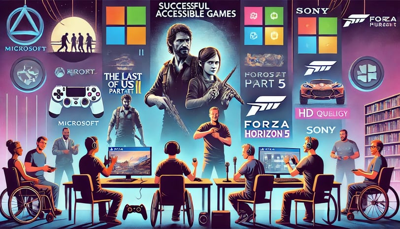 jogadores desfrutando de jogos acessíveis com recursos como legendas e suporte à linguagem de sinais