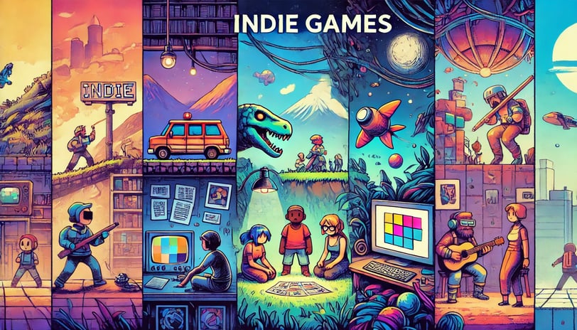 liberdade criativa dos jogos indie com estilos variados, como pixel art, narrativa diversificada