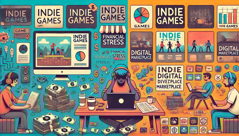 desafios enfrentados pelos desenvolvedores indie, como estresse financeiro e saturação do mercado