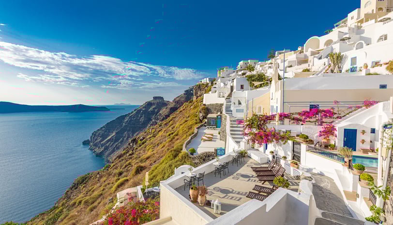 Amazing tranquil landscape of Santorini caldera and sea view