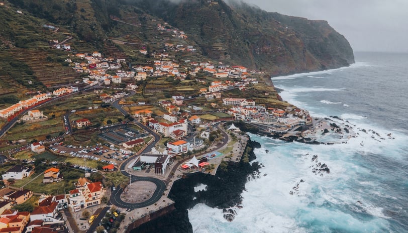 Drone view of Porto Moniz in Madeira, Portugal