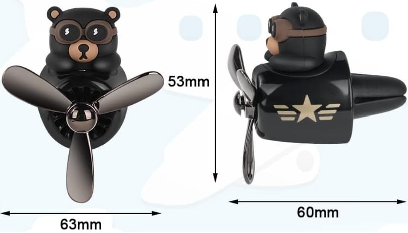 Bear Pilot Retro Airplane Car Air Freshener with rotating propeller