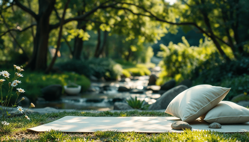 Middle-aged person meditating, practicing mindfulness to manage anxiety