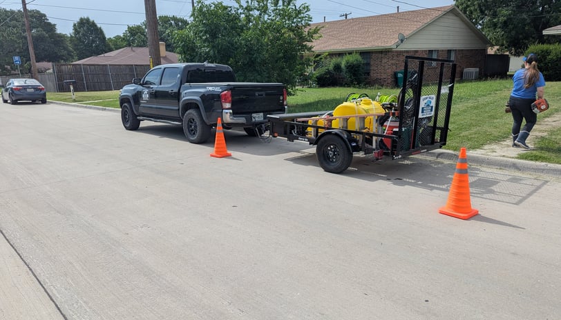 On of Stony Valley Pressure Washing wash trailers set up for work on a residential job. 