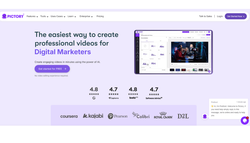 Dashboard of Pictory AI