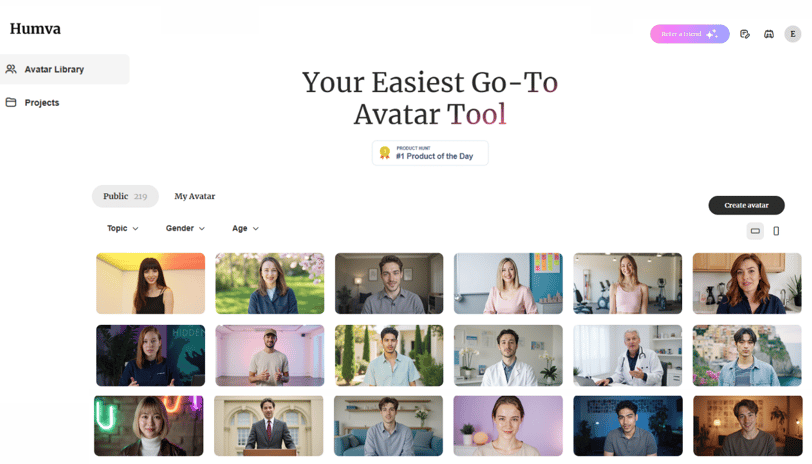 Homepage of humva AI website 