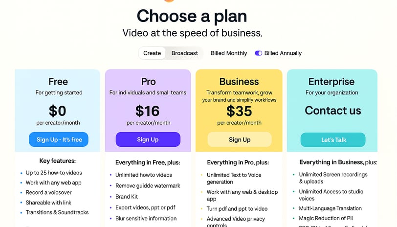 Guidde pricing plans: Free, Paid, and Enterprise options