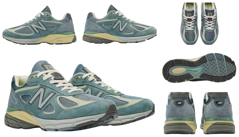 a collection of different sneakers, New Balance 990v4 with collab AURALEE