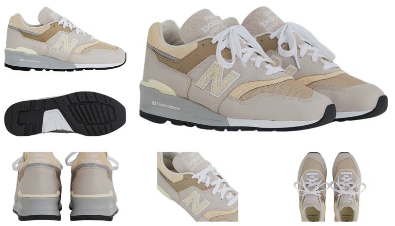 a collage of different  sneakers, New Balance 997 Moonrock Driftwood