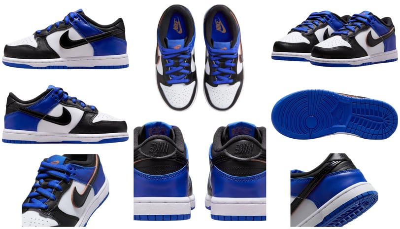 a collection of different sneakers, Nike Dunk low GS - Upside Down Swoosh Knicks