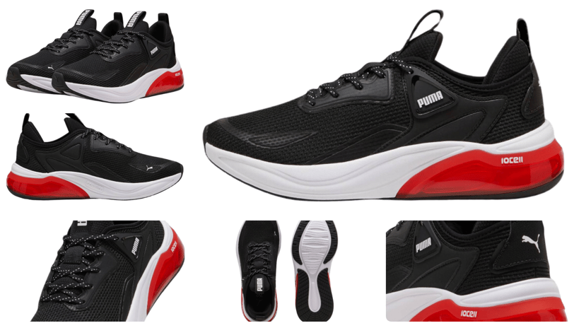 a collage of different types of sneaker Puma Cell Thrill Black for All Times Red