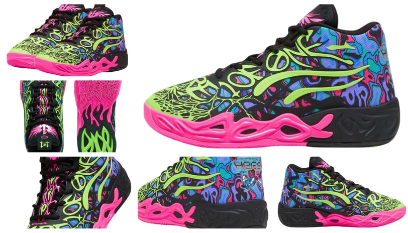 a pair of shoes with a colorful design, Puma MB 04 Heem