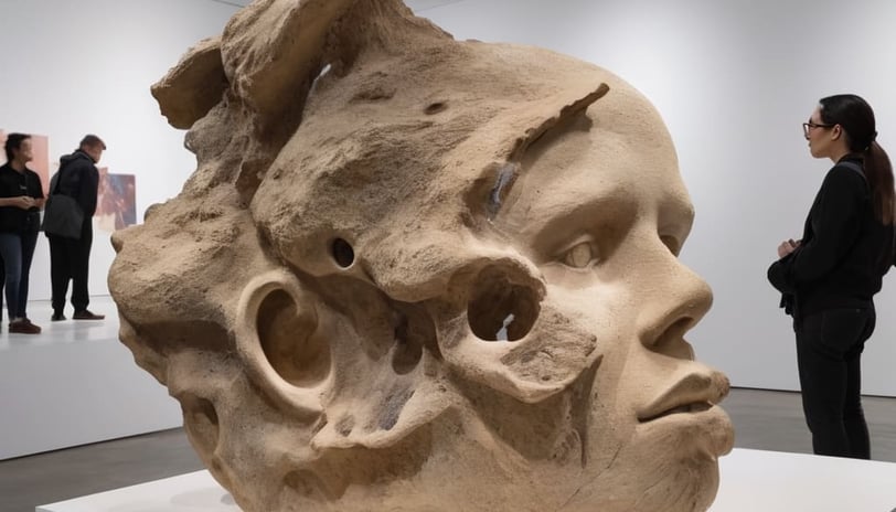 Pessoas admirando uma obra de arte em uma exposição