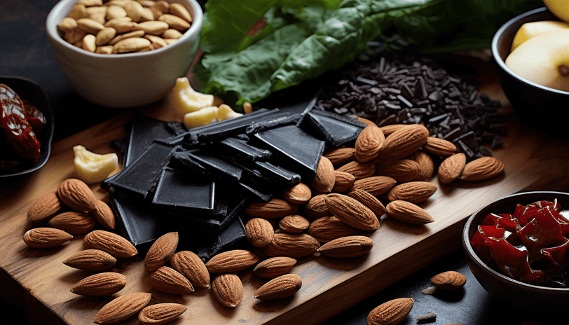 Food rich in magnesium like almonds, cashews, sunflower seeds, dark chocolate, kale, swiss chard