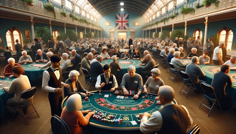 A community fundraising event with casino-style games, where participants are diverse ages